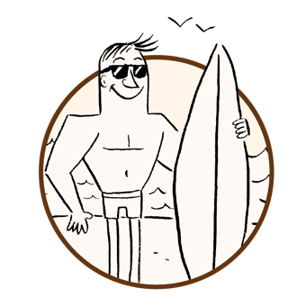 Illustration of a surfer on the beach